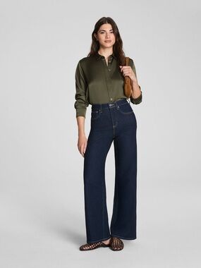 SPANX Wide-Leg High-Rise Jeans - Dark Blue